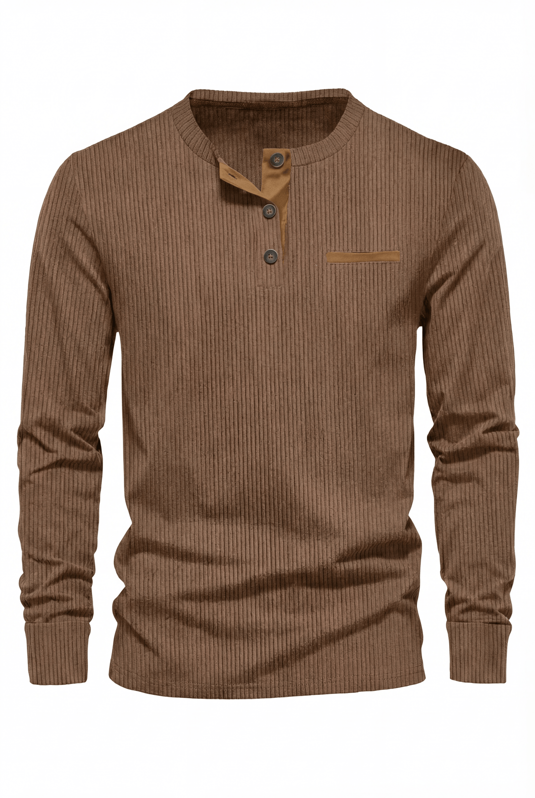 Gareth - Ribbed Henley Long Sleeve Shirt