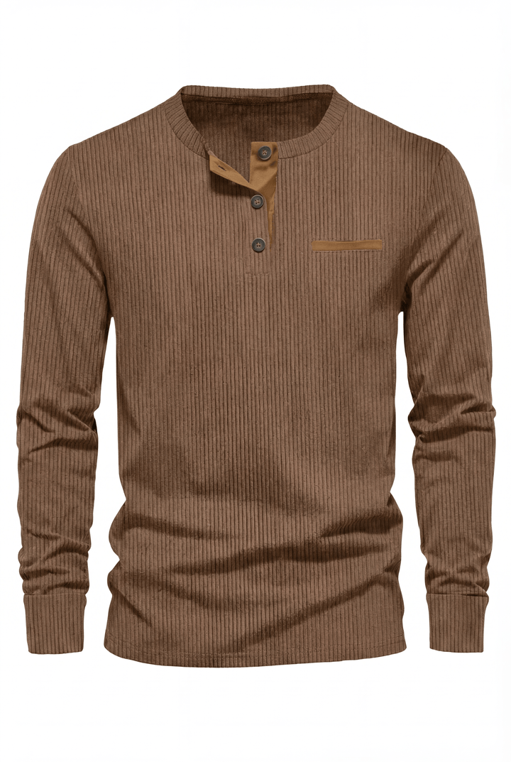 Gareth - Ribbed Henley Long Sleeve Shirt