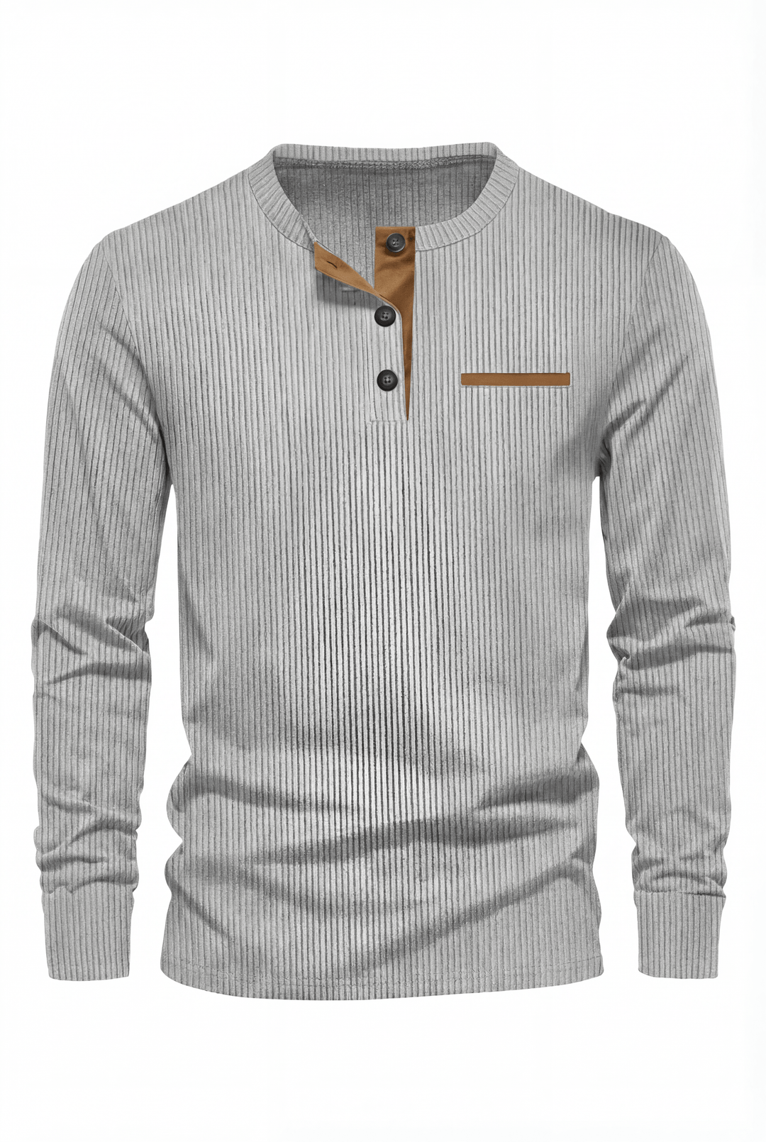 Gareth - Ribbed Henley Long Sleeve Shirt