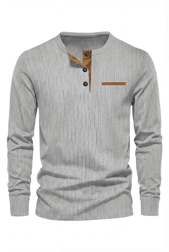 Gareth - Ribbed Henley Long Sleeve Shirt