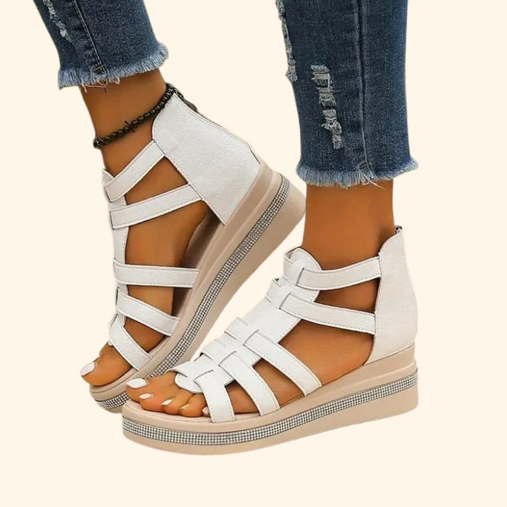 Queena - Rhinestone Wedge Sandals