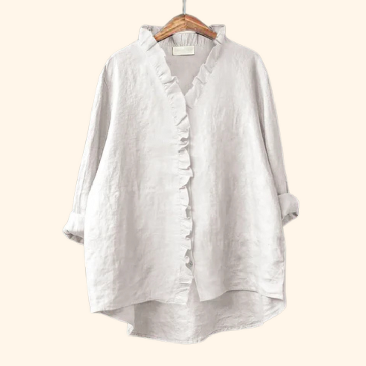 Myla - Casual Cotton And Linen Ruffle Shirt