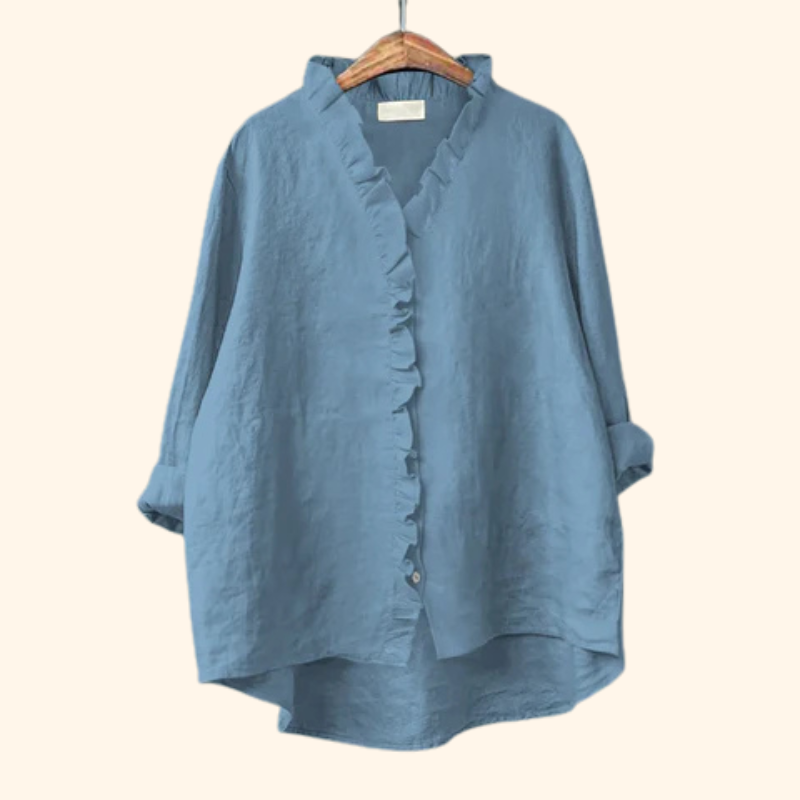 Myla - Casual Cotton And Linen Ruffle Shirt