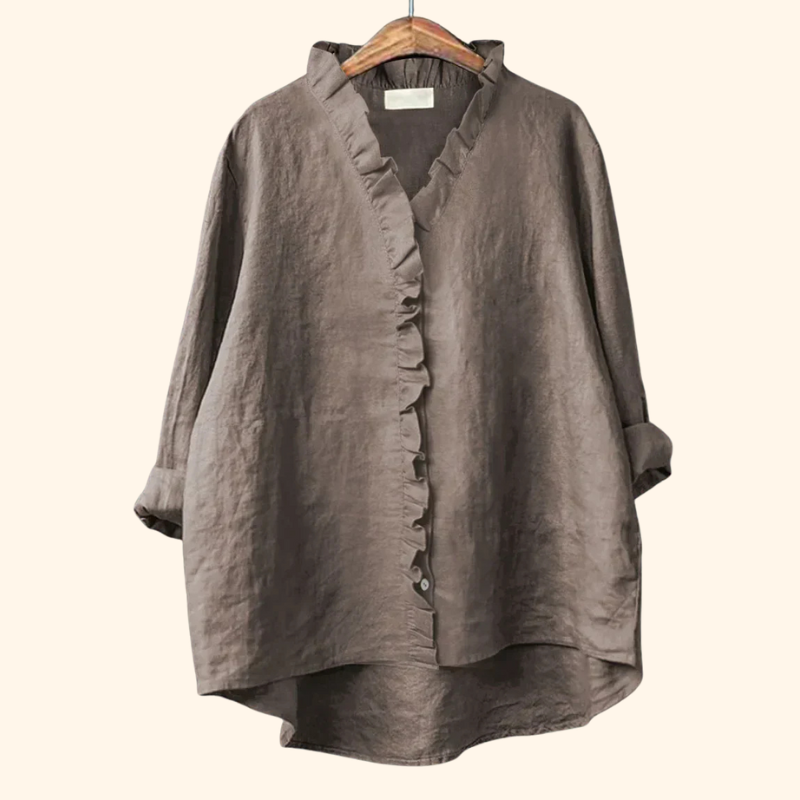 Myla - Casual Cotton And Linen Ruffle Shirt
