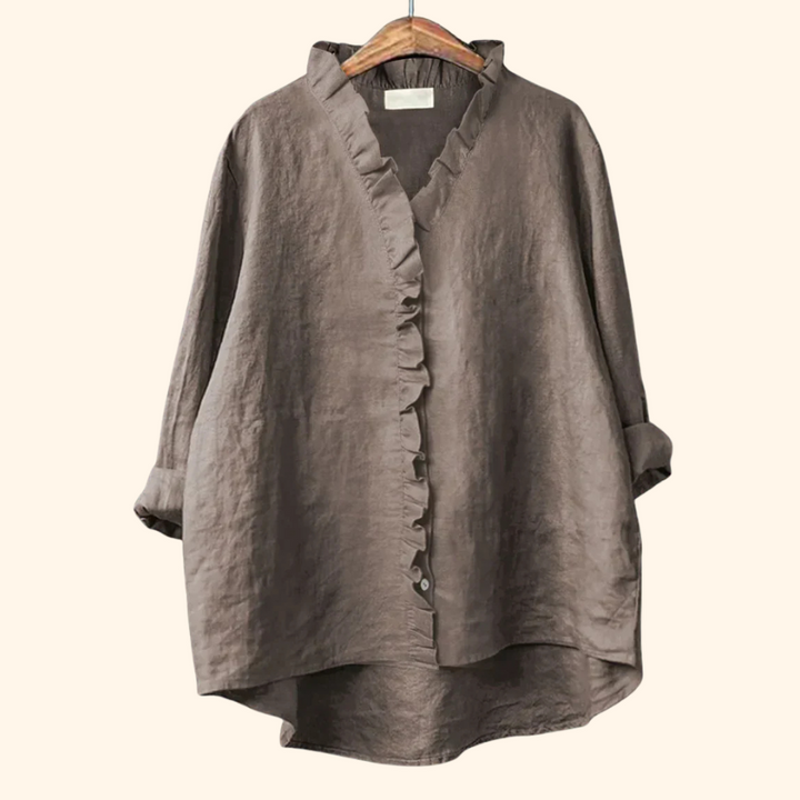 Myla - Casual Cotton And Linen Ruffle Shirt