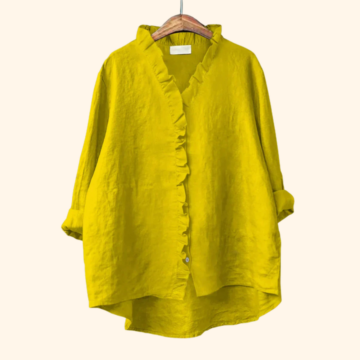 Myla - Casual Cotton And Linen Ruffle Shirt