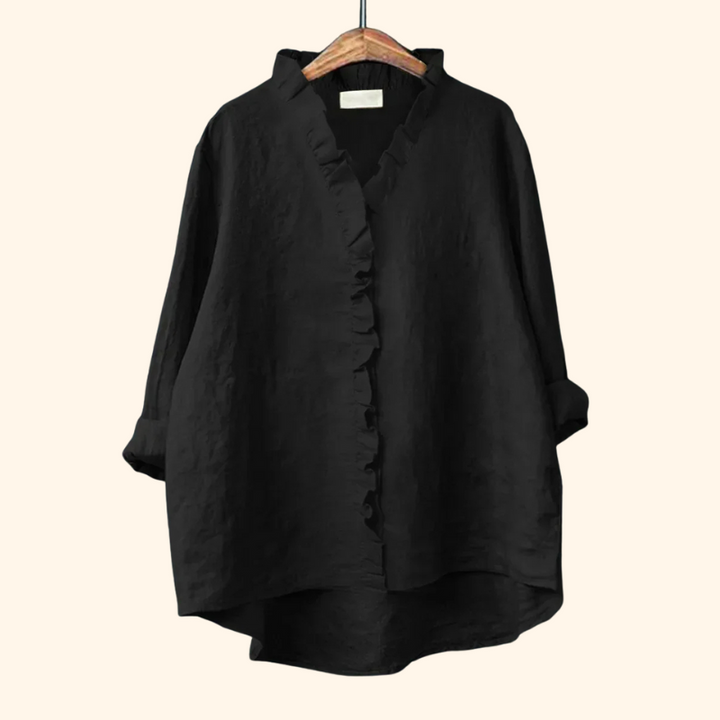 Myla - Casual Cotton And Linen Ruffle Shirt