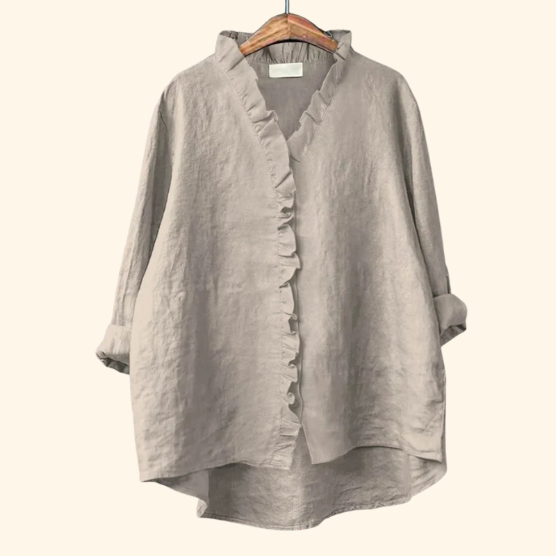 Myla - Casual Cotton And Linen Ruffle Shirt