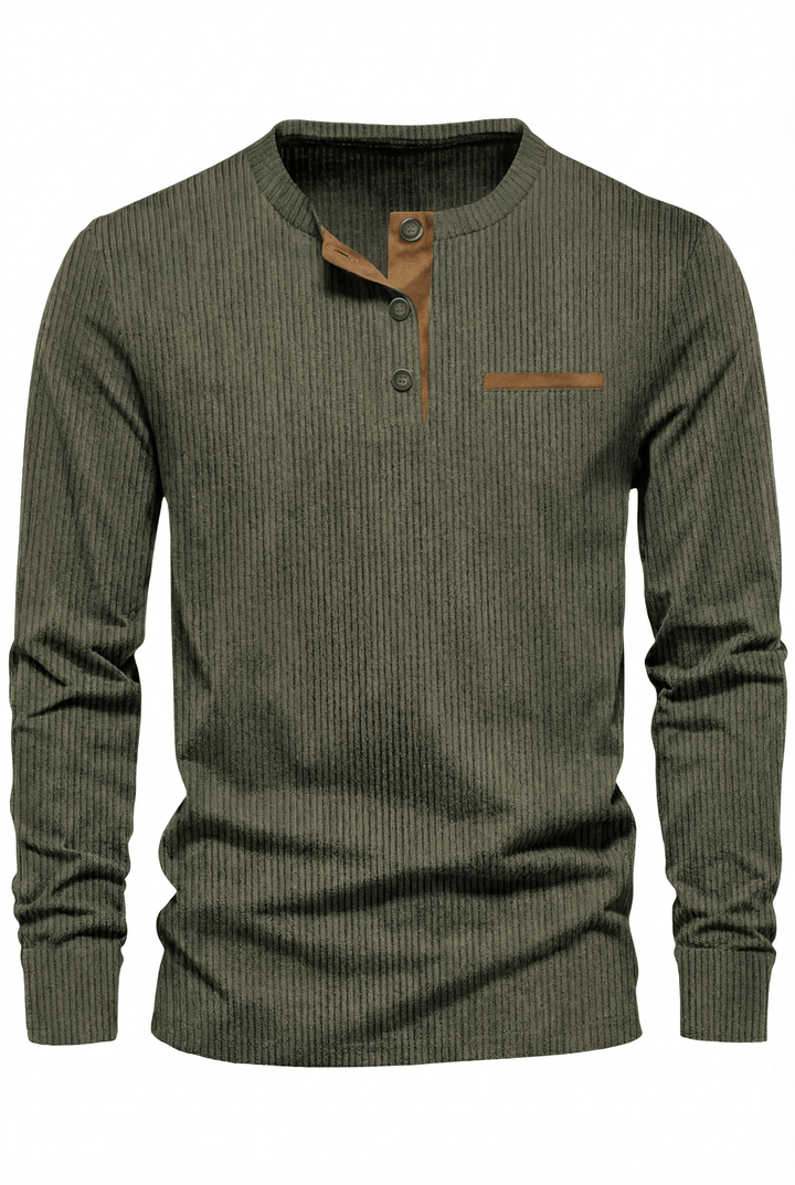 Gareth - Ribbed Henley Long Sleeve Shirt