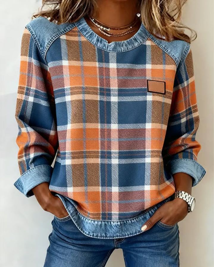 Raven - Sweatshirt with Checkered Patchwork