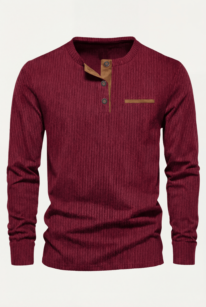 Gareth - Ribbed Henley Long Sleeve Shirt