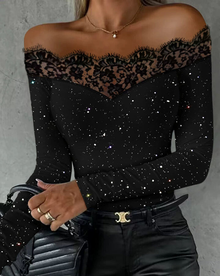 Kendall - Glitter Off-Shoulder Lace Top