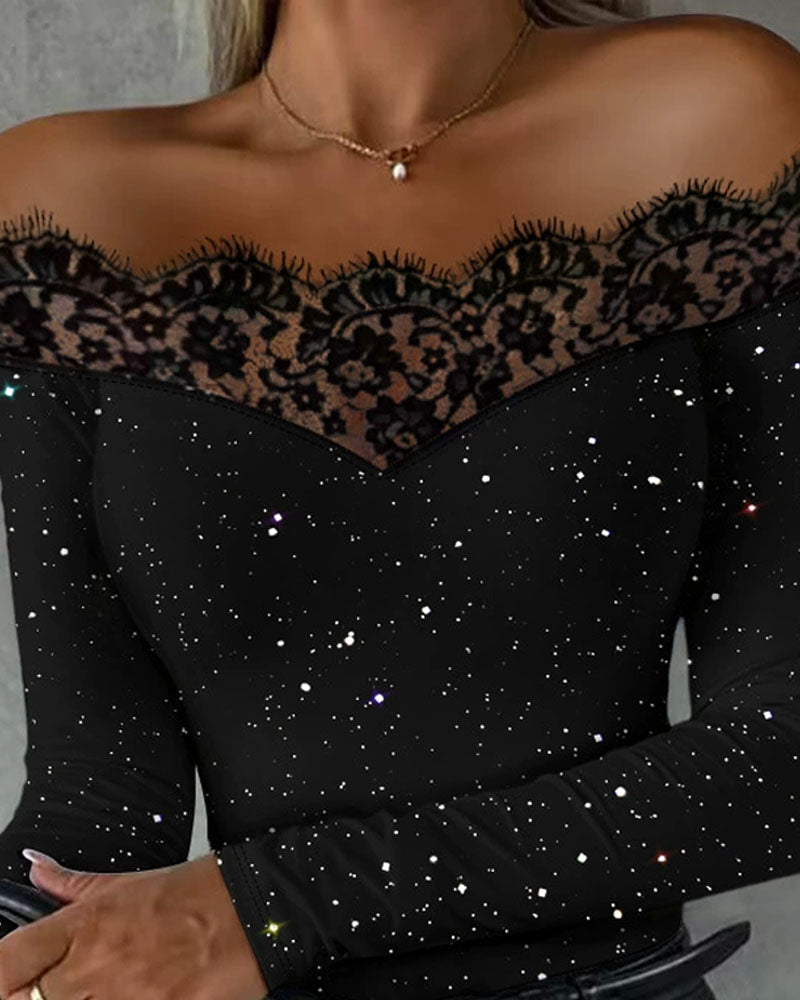 Kendall - Glitter Off-Shoulder Lace Top