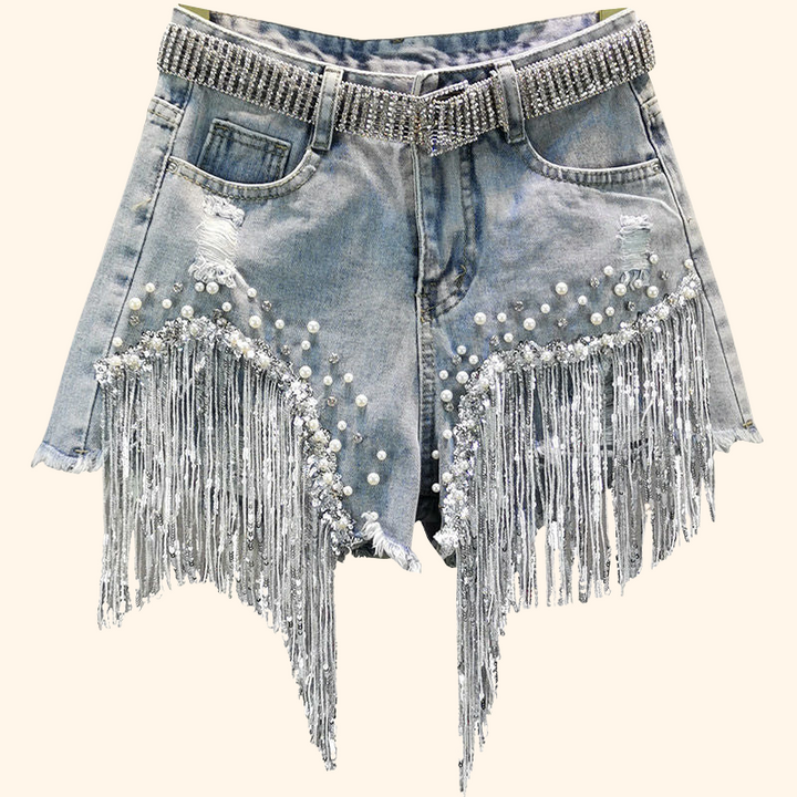 Luisa - Tassel Denim Shorts