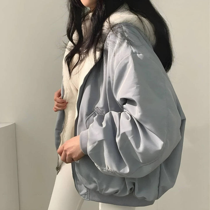 Esme - Reversible hooded teddy wool jacket