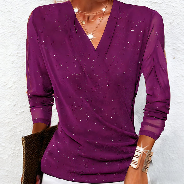 Vega - Sparkle Crossover V-Neck Long Sleeve Top