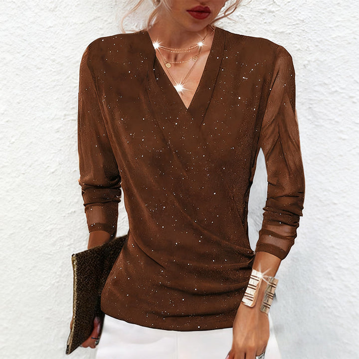 Vega - Sparkle Crossover V-Neck Long Sleeve Top